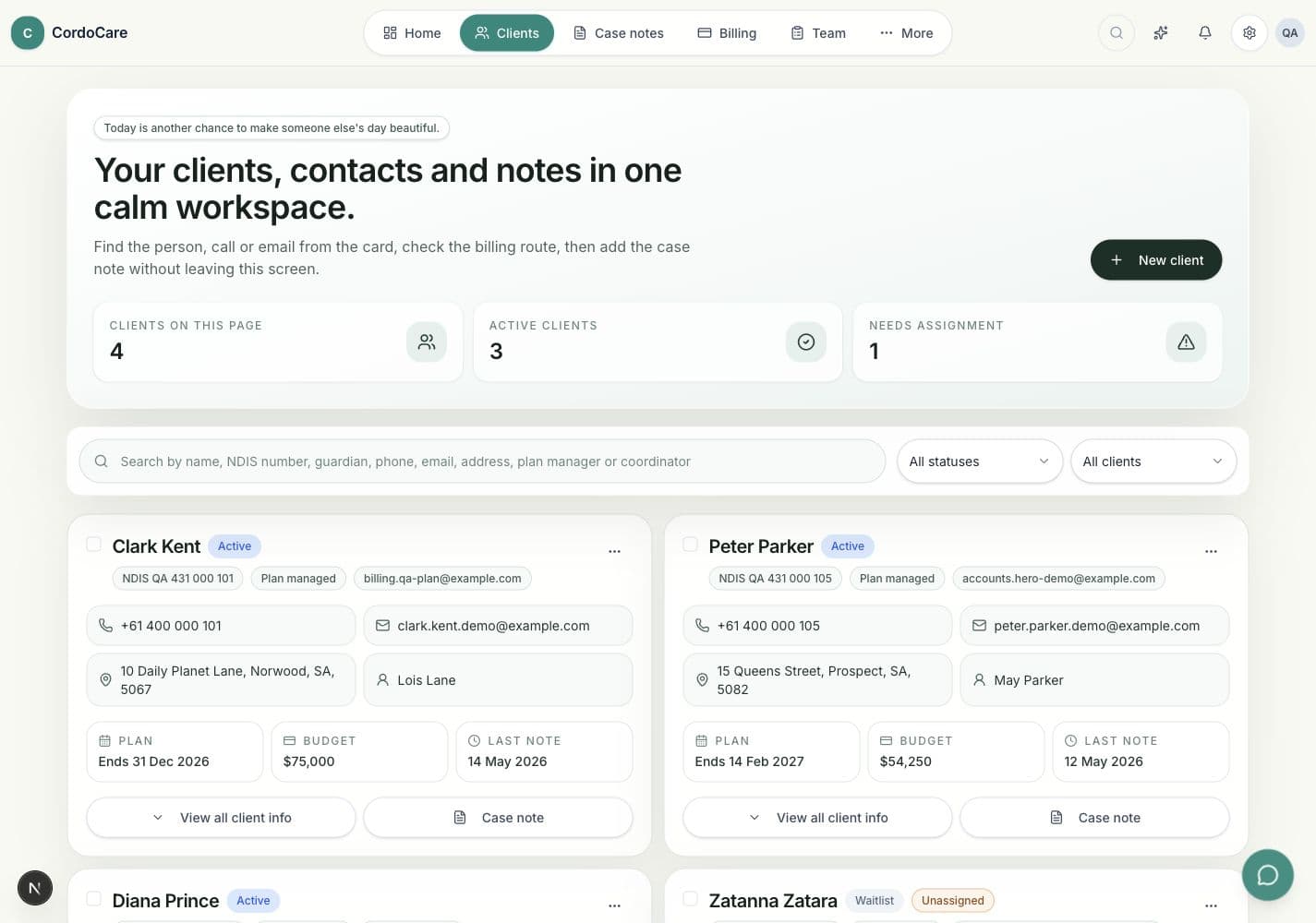 CordoCare clients page preview